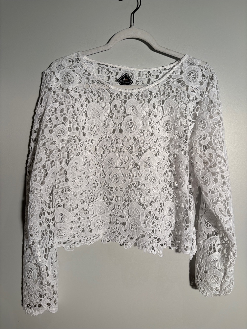 Women's White Crochet Lace Long-Sleeve Blouse